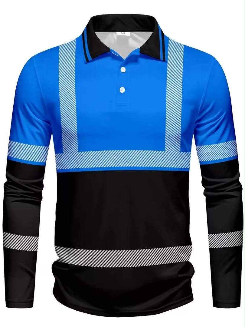 Polo haute visibilité bleu et noir avec bandes réfléchissantes
