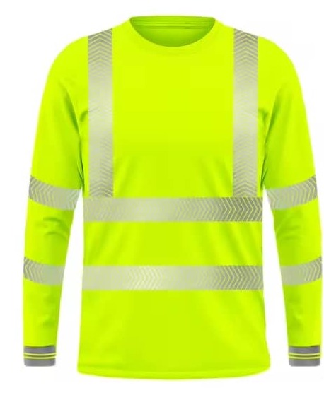 T-shirt manches longues haute visibilité jaune fluo avec bandes réfléchissantes