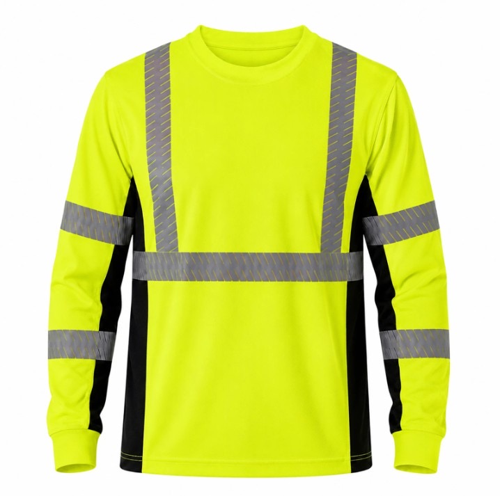 T-shirt manches longues haute visibilité jaune et noir avec bandes réfléchissantes